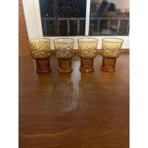 Libbey Country Garden Daisy Amber Gold 5" Glass Tumblers 12oz.
